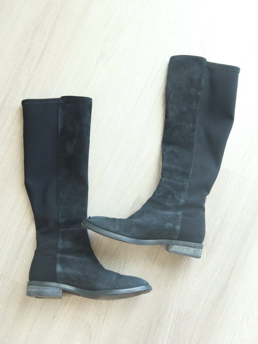 STUART WEITZMAN Keelan suede leather boots knee black 7 pull stretch winter fall